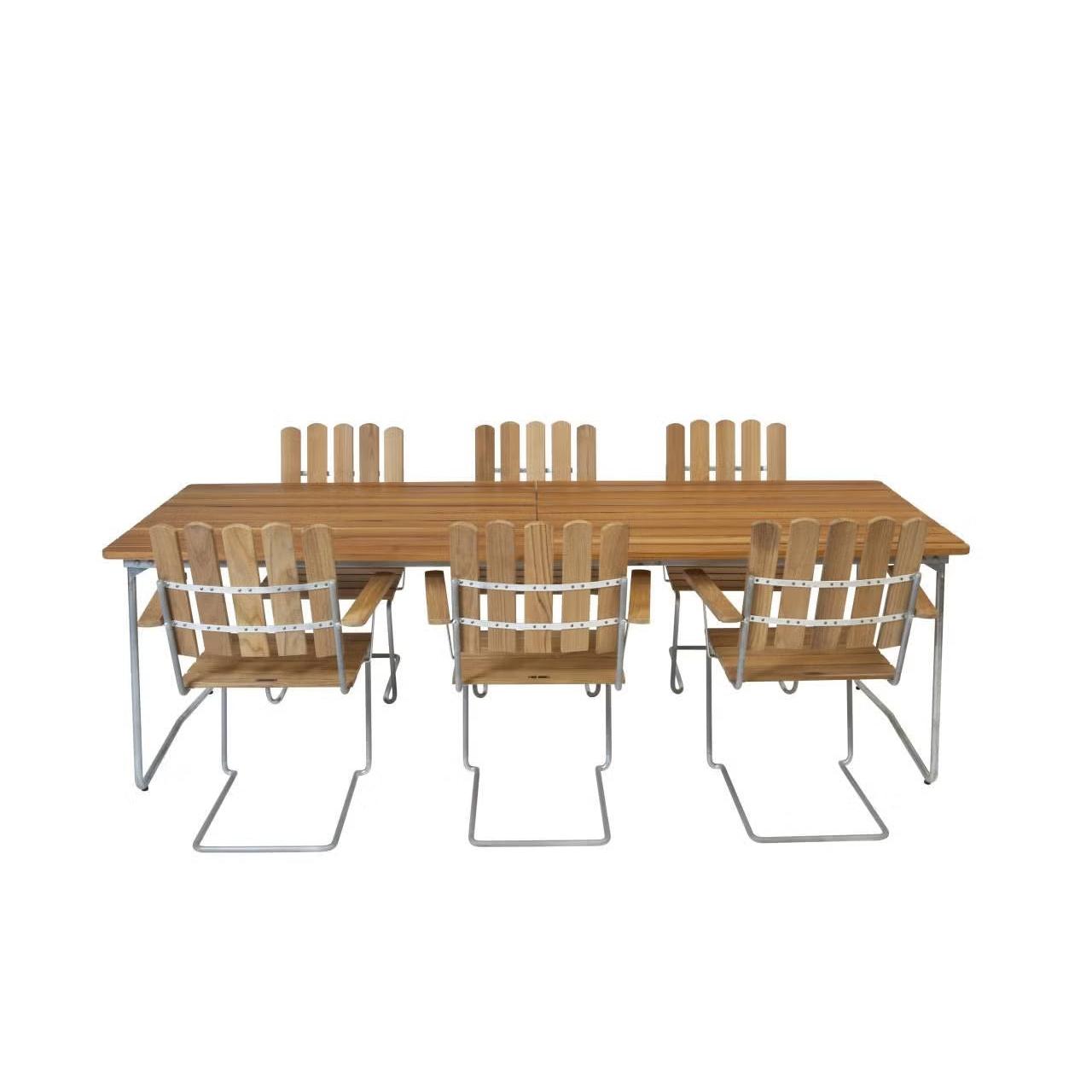 Grythyttan grupp 6st A2 stolar, B31 Bord 230x92, 6st dyna till A2 stolar, Obehandlad Teak